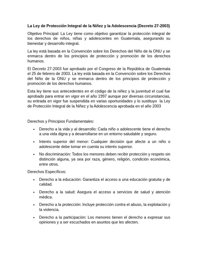 La Ley de Protección Integral de La Niñez y La Adolescencia | PDF ...