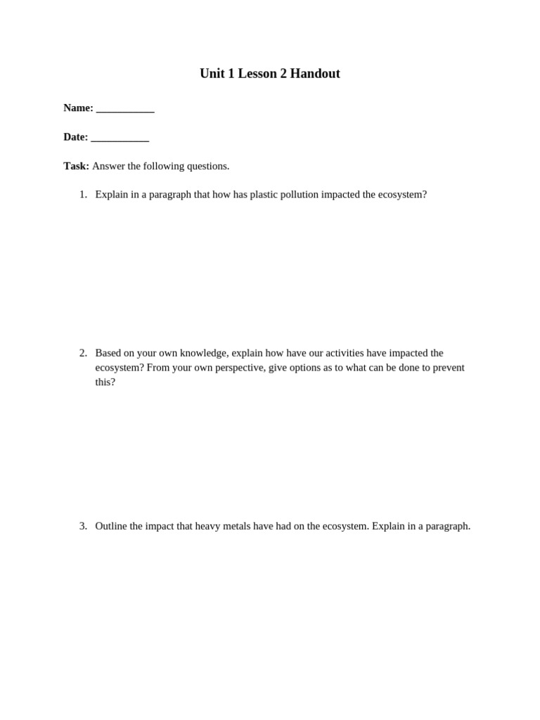 Unit 1 Lesson 2 Worksheet | PDF