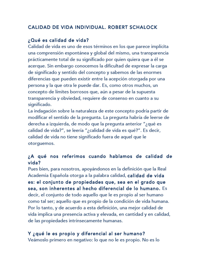 Calidad de Vida según Robert Schalock | PDF | Invalidez | Vida