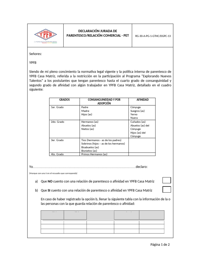 Declaracin Jurada de Parentesco Pet538 | PDF | Parentesco | Parentesco ...