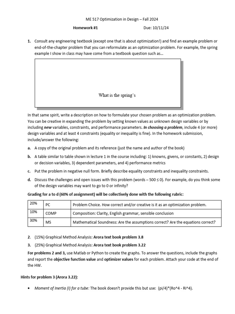 Hw1-Me 517 | PDF | Mathematical Optimization | Variable (Mathematics)