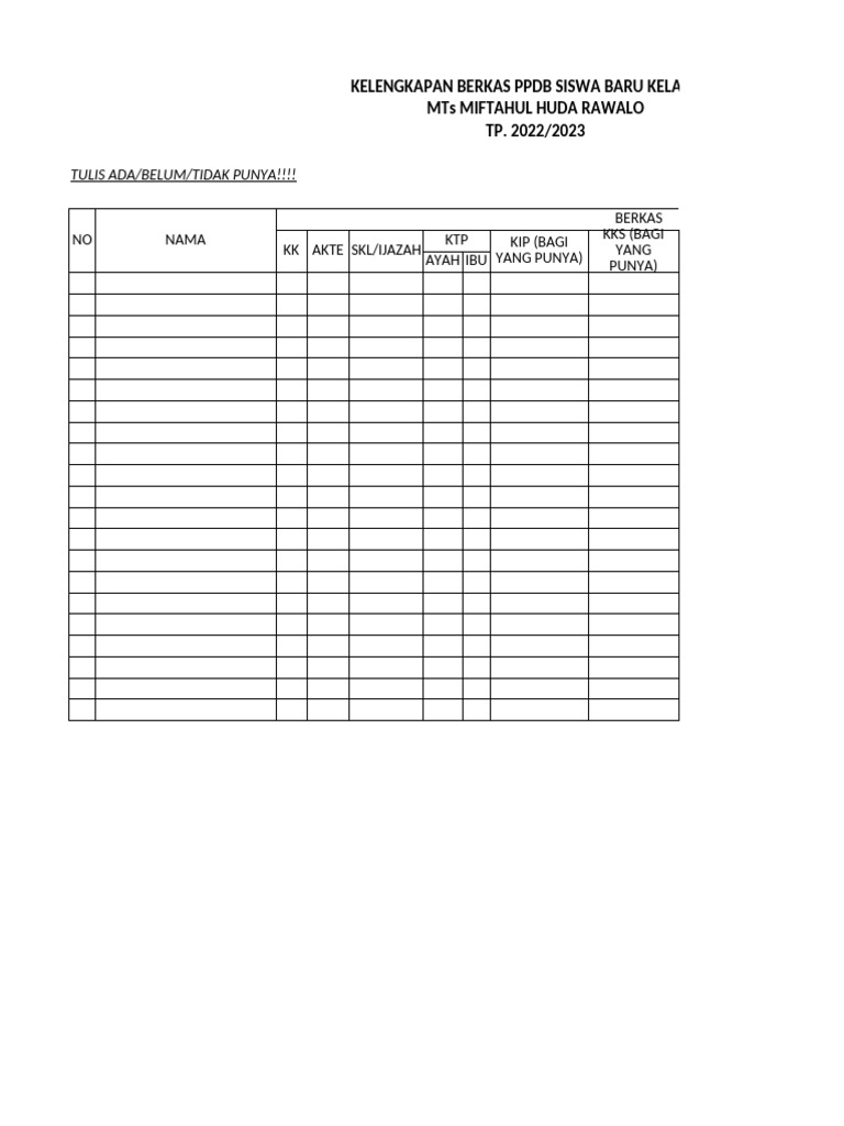 Kelengkapan Data Dan Database Siswa Baru 2022 2023 Pdf