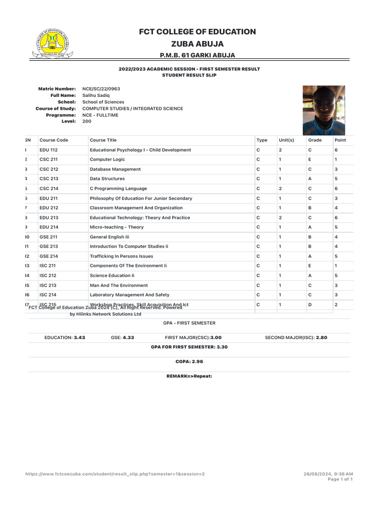 FCT COE Zuba Result Sheet 2 | PDF | Computing