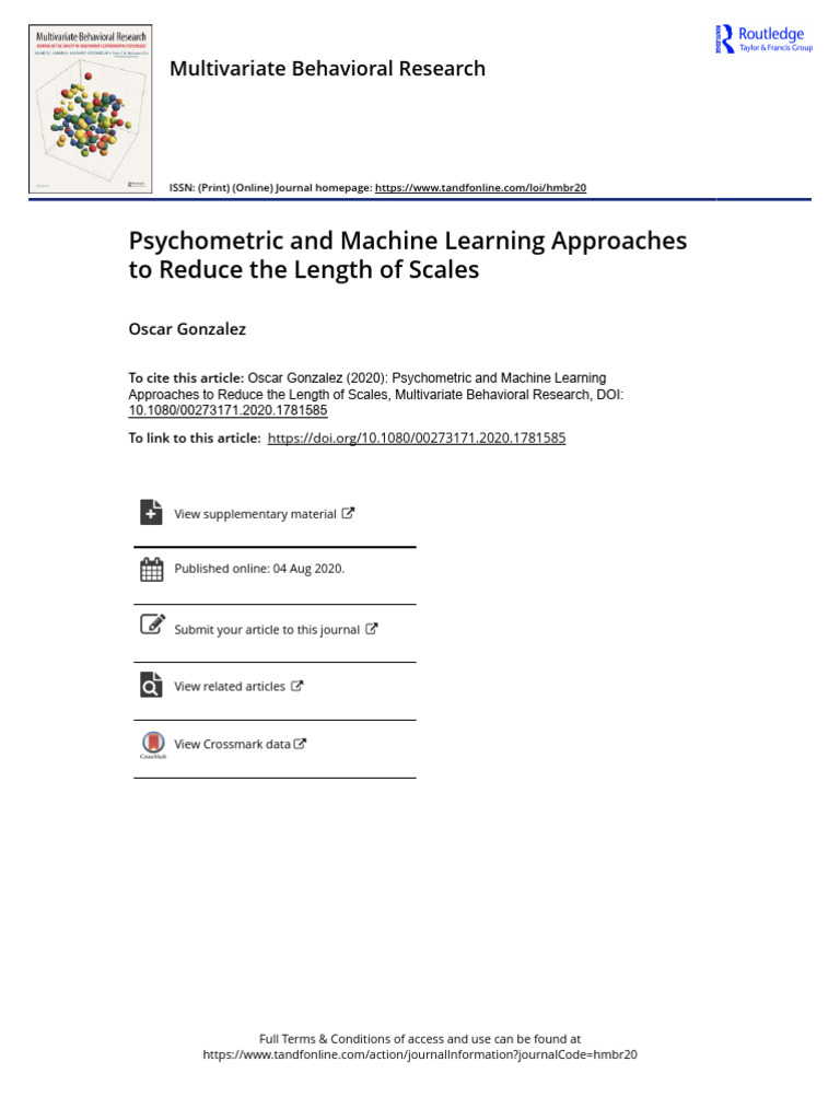 Machine Learning in Psychometric Scale Reduction | PDF | Psychometrics ...