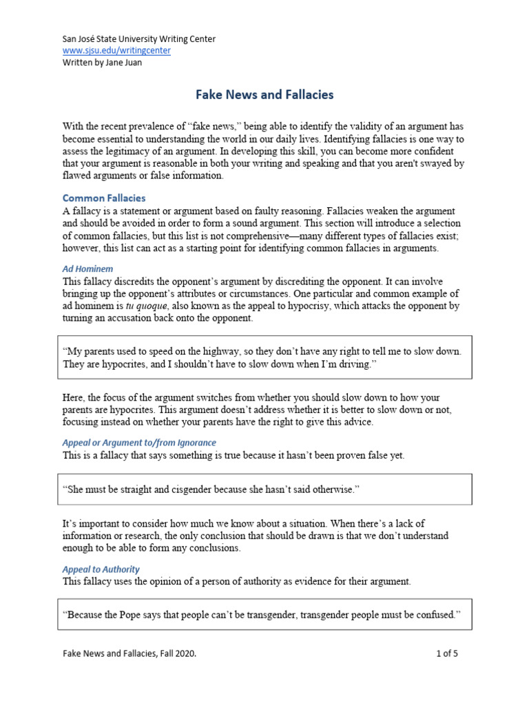 Fake News and Fallacies | PDF | Fallacy | Argument