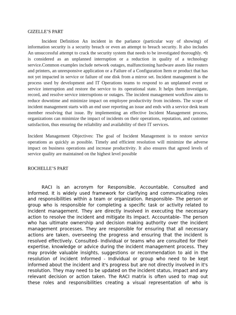Incident Management and RACI Framework | PDF | Business