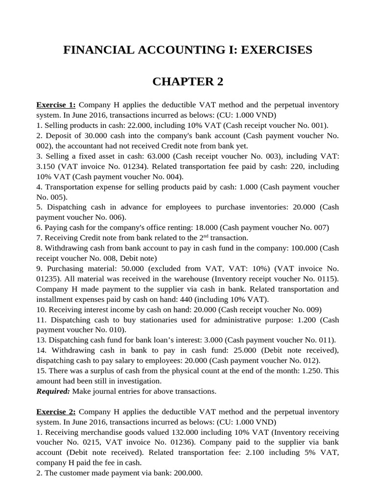 Financial Accounting Exercises Overview | PDF | Depreciation | Debits ...