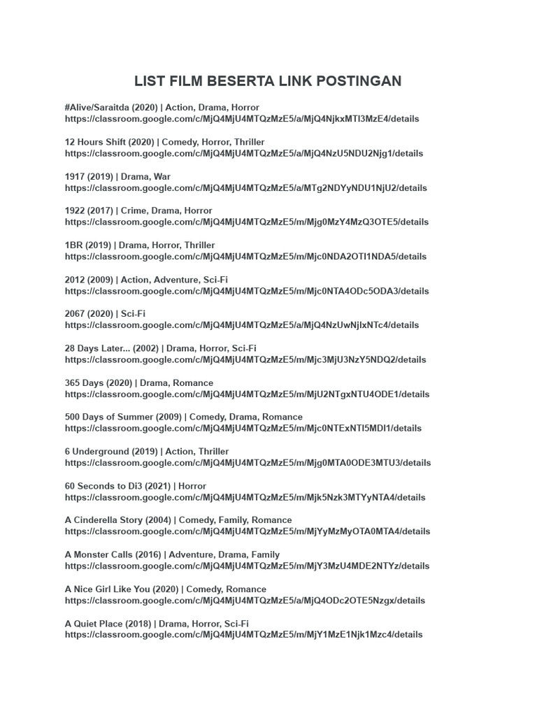 Film List with Links and Genres | PDF | Action Films | Thriller (Genre)