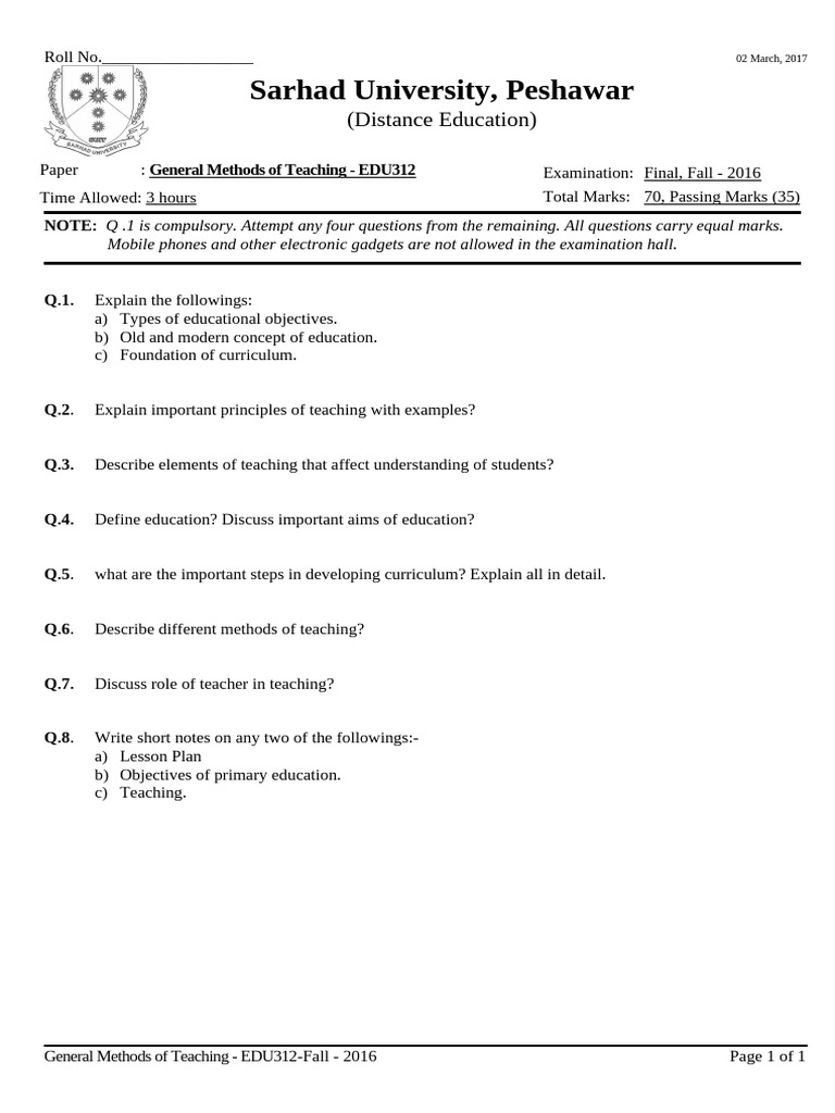 General Methods of Teaching Exam Paper | PDF
