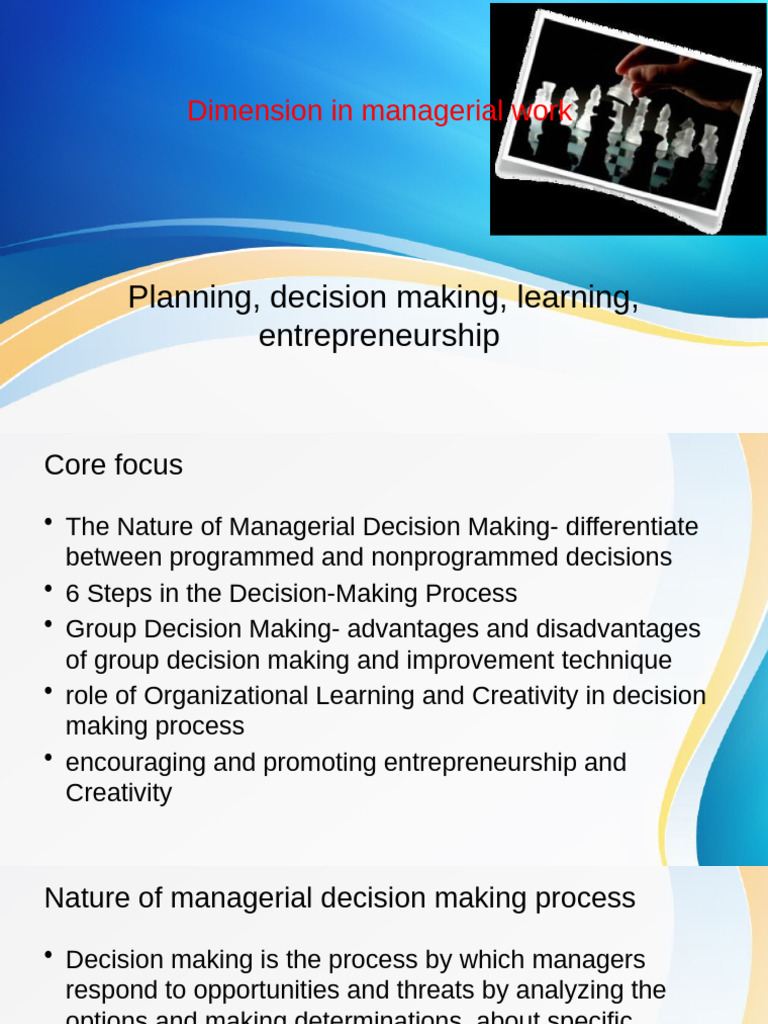 Section 3 - Decison Making and Learning - Dimension in Managerial Work ...