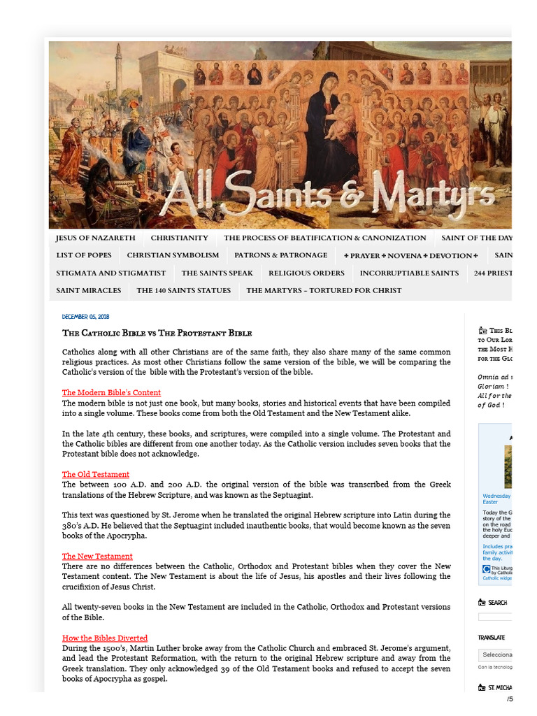 All Saints The Catholic Bible Vs The Protestant Bible Pdf Bible