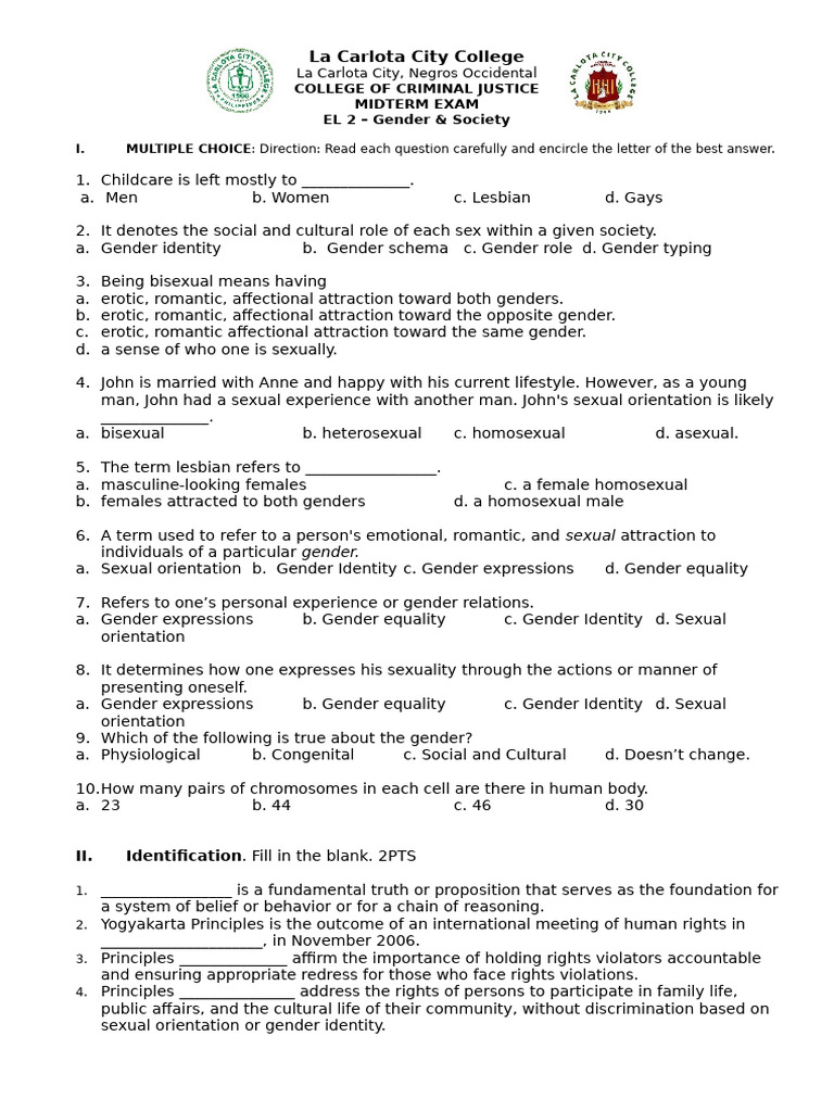 Midterm Exam on Gender & Society | PDF | Sexual Orientation | Domestic ...
