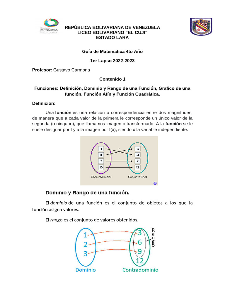 Guia Matematica I Lapso | PDF | Función (Matemáticas) | Pendiente