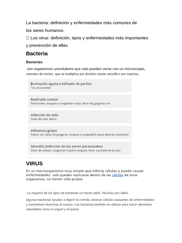 Bacterias y virus: definiciones y enfermedades | PDF | Virus | Las ...