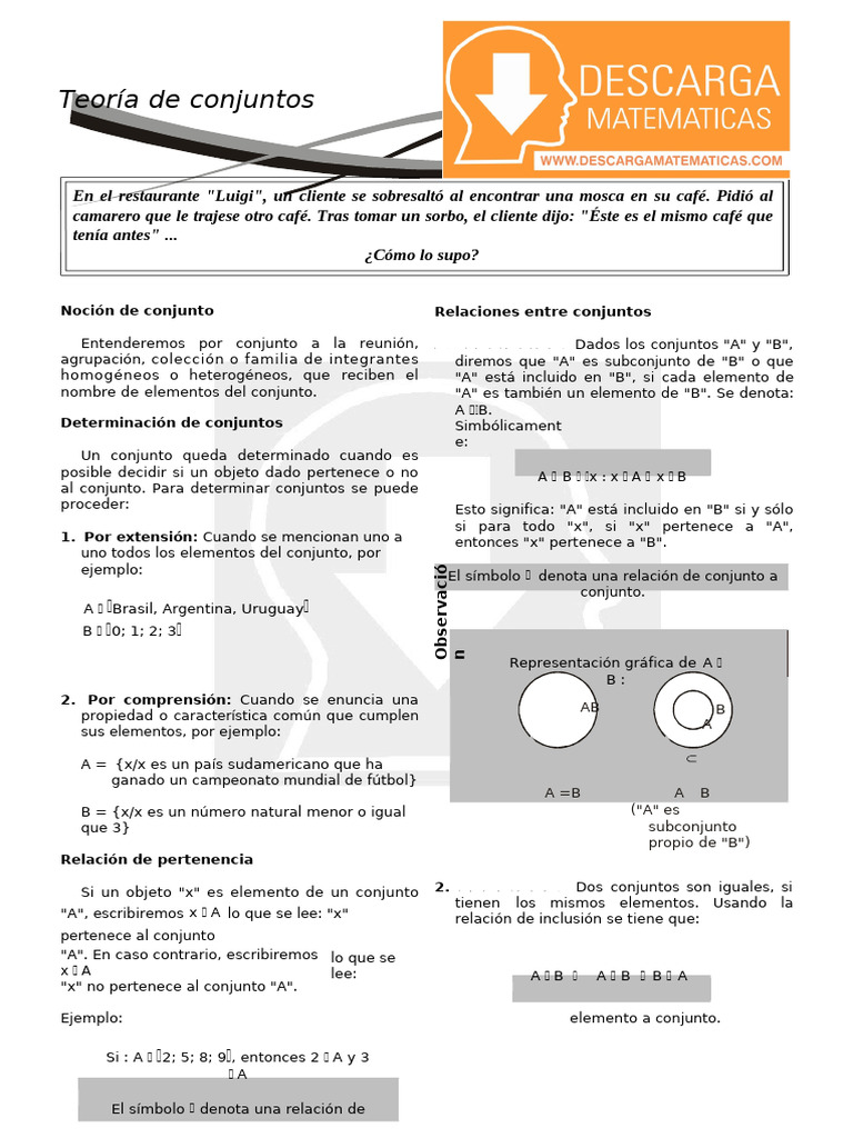 01 Teoria de Conjuntos para Estudiantes de Tercero de Secundaria | PDF ...