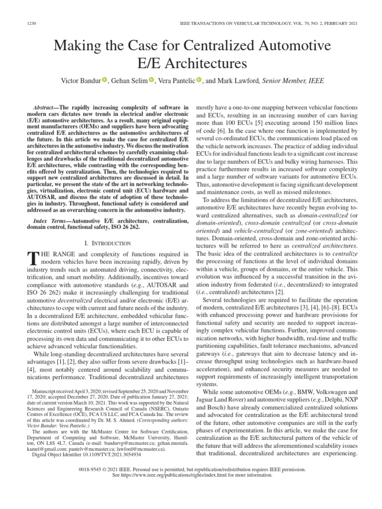 Making The Case For Centralized Automotive E/E Architectures | PDF