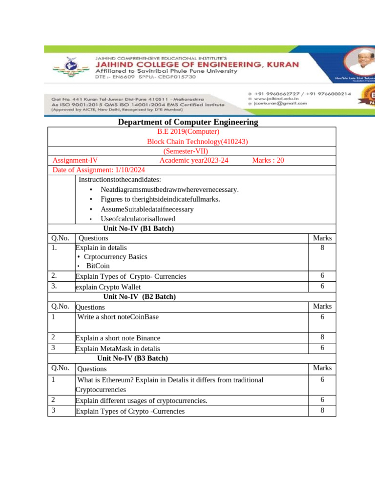 Blockchain Technology Assignment 2023-24 | PDF