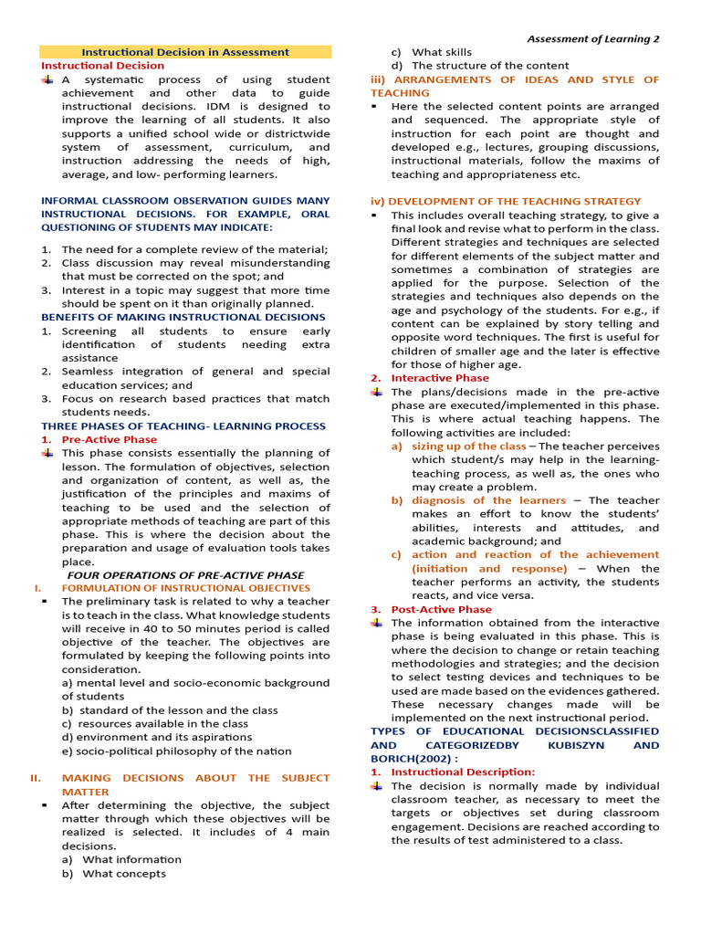 Instructional Decision-Making in Assessment | PDF | Educational ...