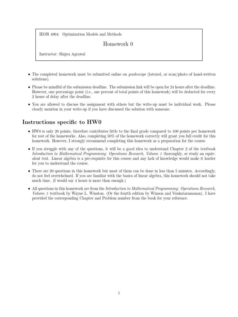 Homework 0: Optimization Models | PDF | Matrix (Mathematics) | System ...
