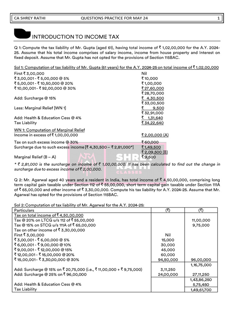 Super 30 Questions of Income Tax - May 24 | PDF