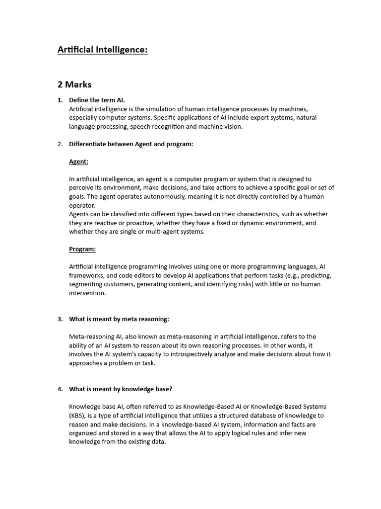 AI Questions and Answers Guide | PDF | Artificial Intelligence ...