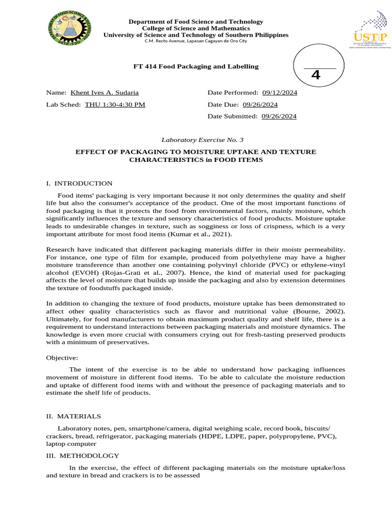 Impact of Packaging on Food Moisture and Texture | PDF | Humidity ...