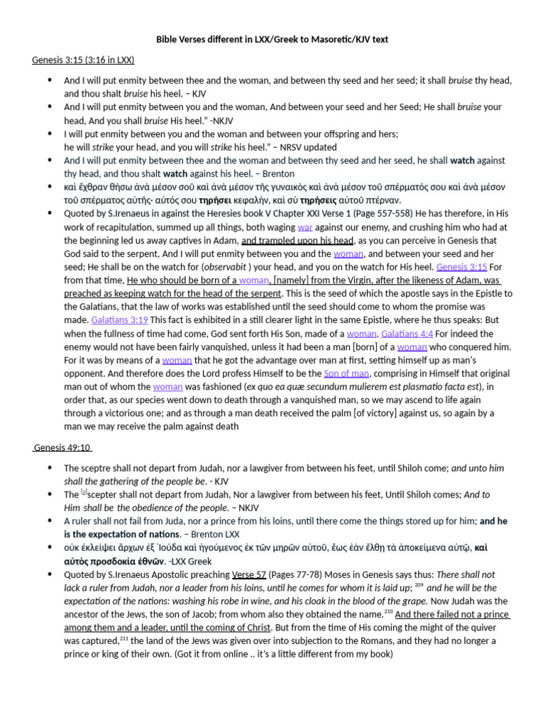 Bible Verses Different in LXX 1 1 1 | PDF | Bible Content | Religious