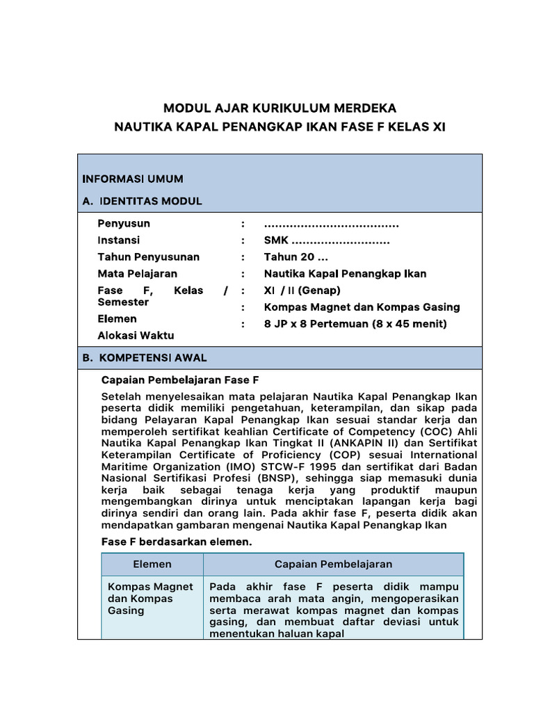 Modul Nautika Kapal Penangkap Ikan XI | PDF | Metode & Bahan Ajar ...