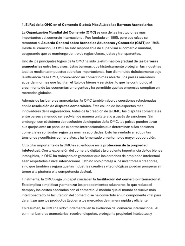OMC: Clave en el Comercio Global | PDF | Organización de Comercio ...