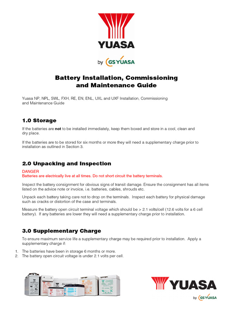 Yuasa Battery Installation Guide | PDF | Voltage | Electricity