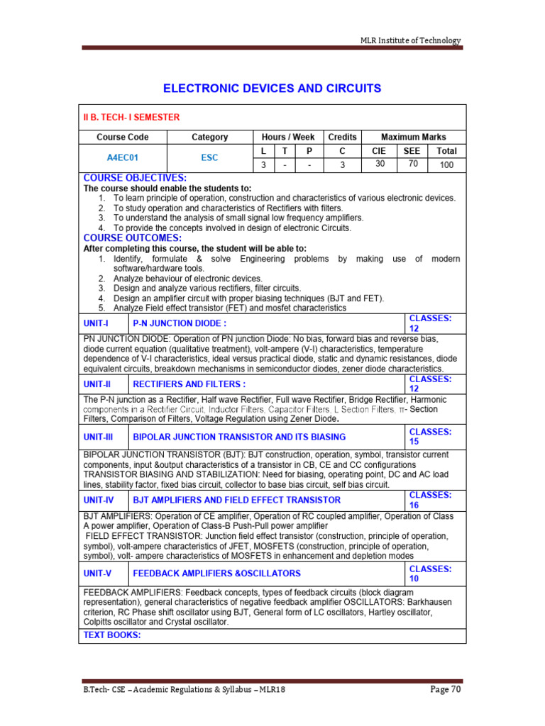 Electronic Devices and Circuits PDF Bipolar Junction Transistor Diode