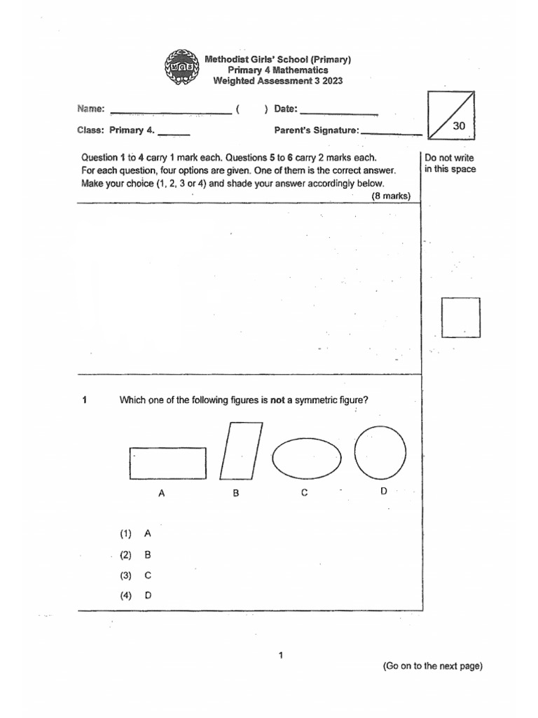 3 - 2023 P4 Maths WA3 Methodist Girls School (Primary) With Answer | PDF