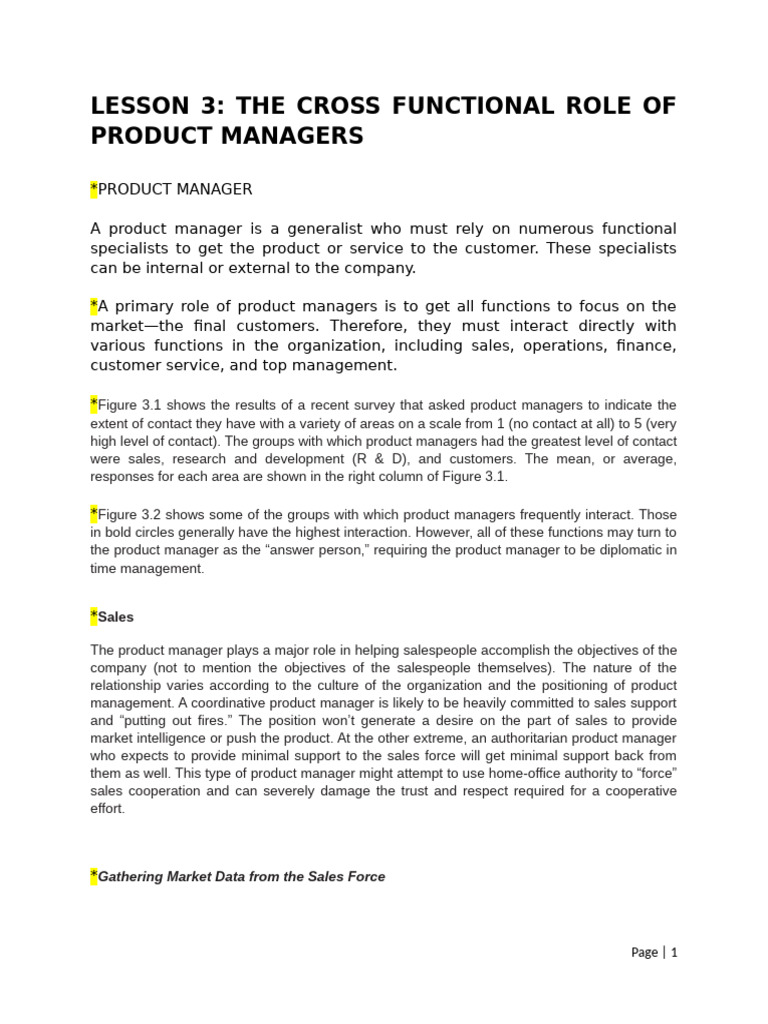 Chapter 3 Cross Functional Collaboration Pdf Sales Business