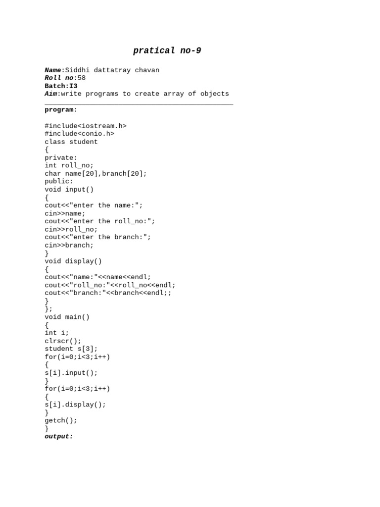 Array of Objects in C++ Programming | PDF