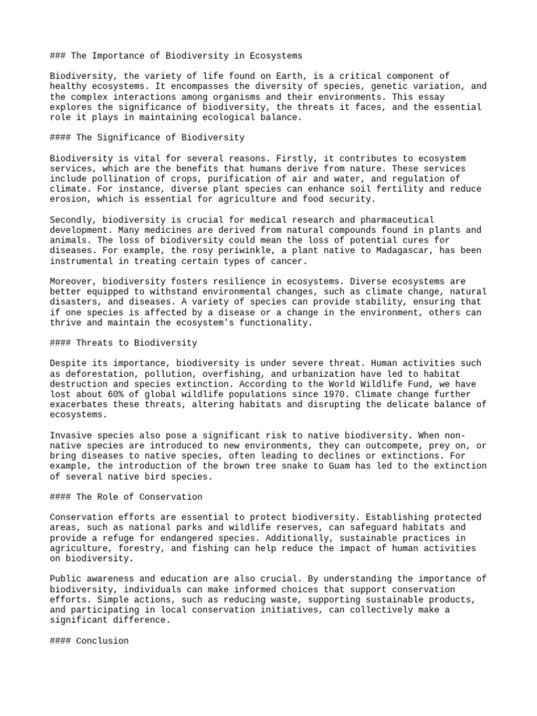 Importance of Biodiversity in Ecosystems | PDF | Biodiversity ...