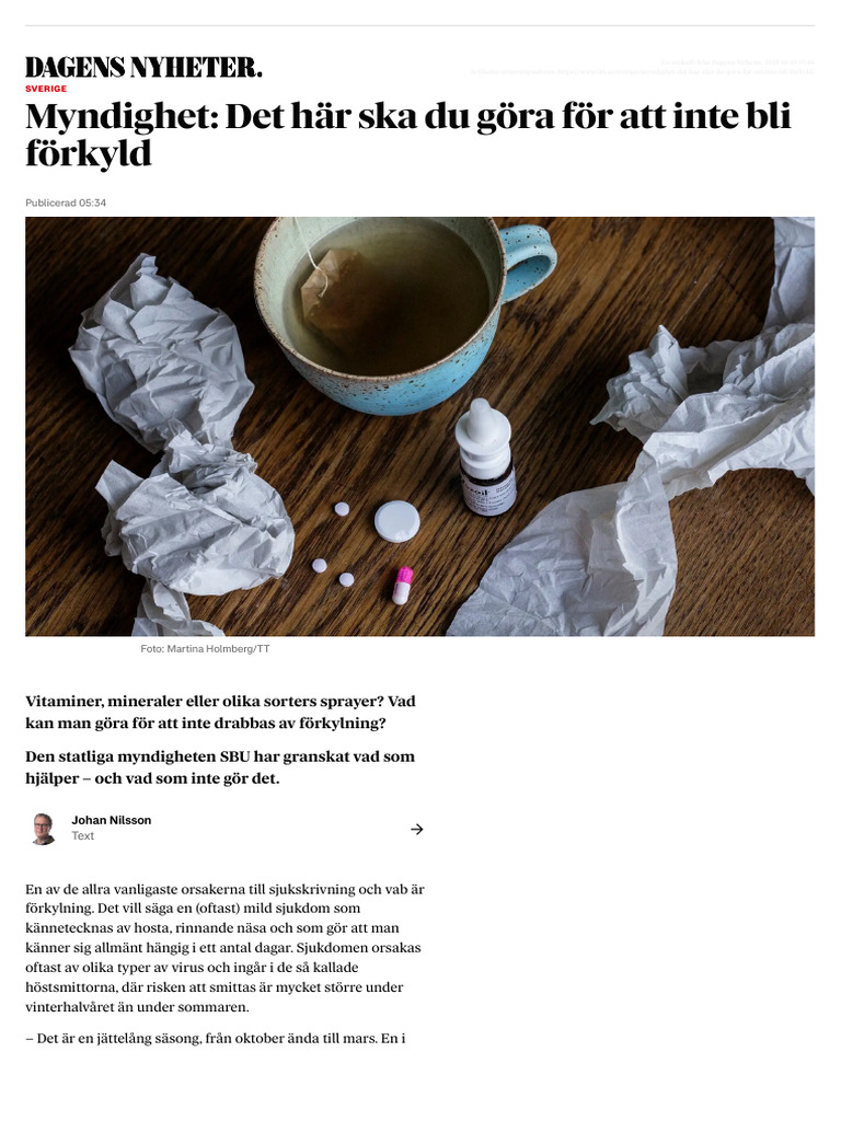 Myndighet: Det Här Ska Du Göra För Att Inte Bli Förkyld - DN - Se | PDF