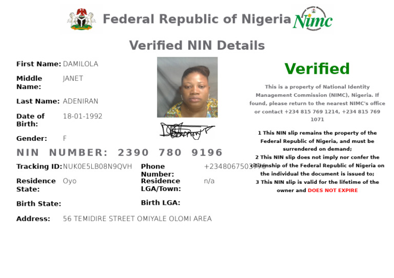Nigeria NIN Verification Details | PDF