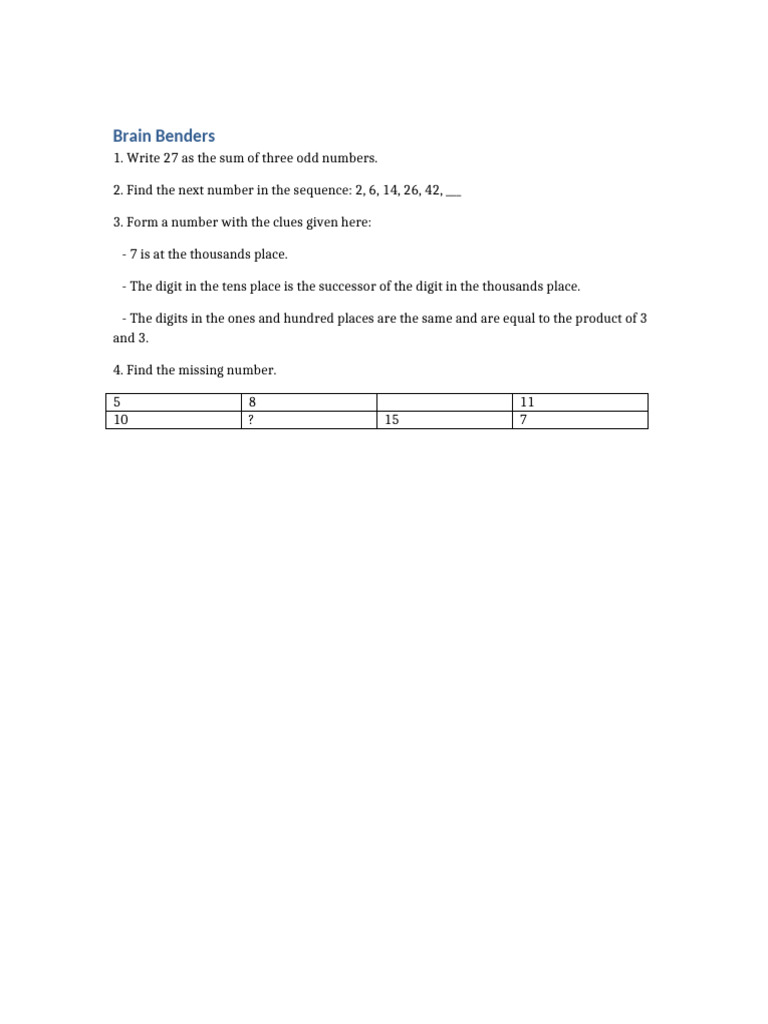 Brain Benders Questions | PDF | Teaching Methods & Materials