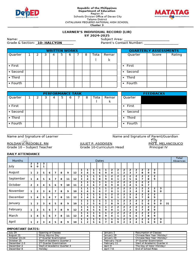Individual Learners Record LR HALCYON | PDF | Philippines | Observances