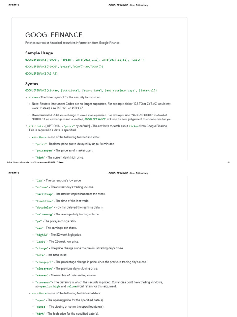 GoogleFinance Guide for Investors | PDF | Spreadsheet | Private Sector