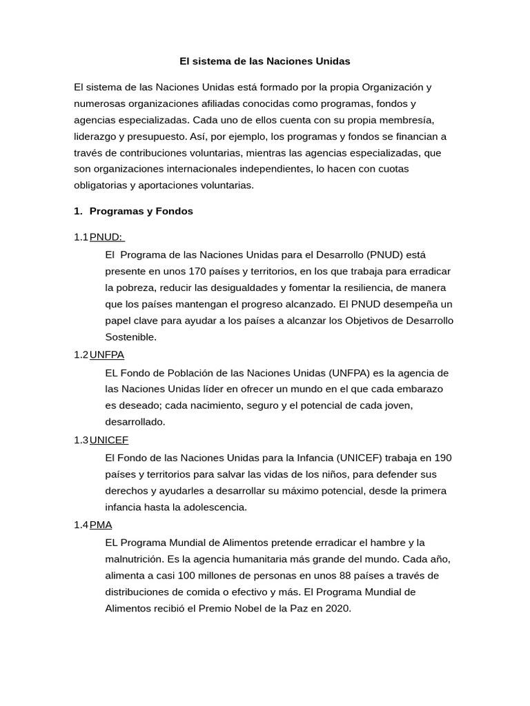 El Sistema de Las Naciones Unidas | PDF | Naciones Unidas | Relaciones ...