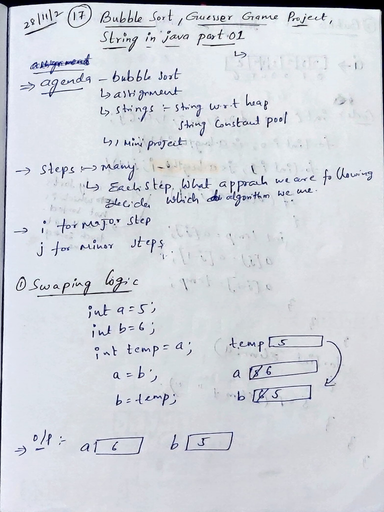 2nd Nov Live Class Bubble Sort, Guesser Game Project, String in Java ...