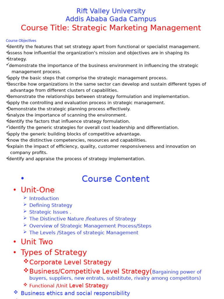 Strategic Marketing Management Course | PDF | Strategic Management ...