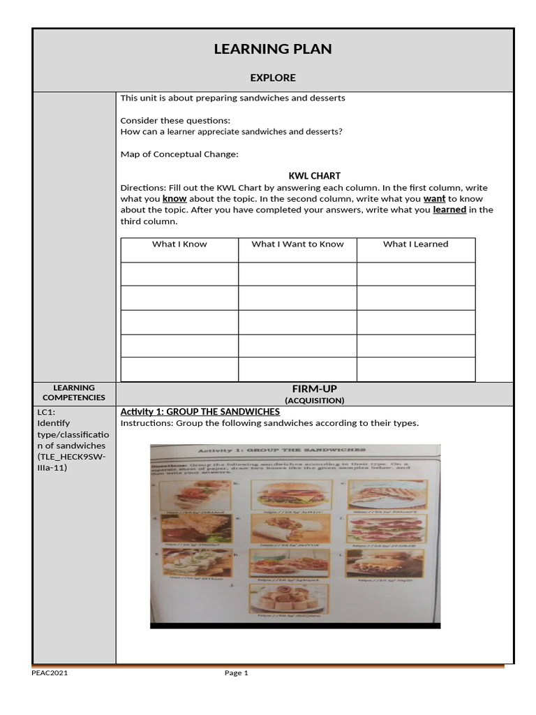 LEARNING-PLAN-Template (Grade 9) | PDF | Foods | Cuisine