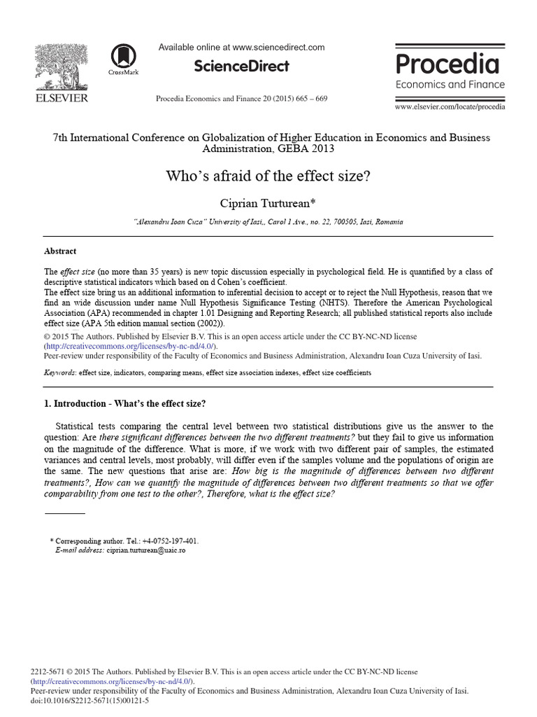 Who S Afraid of The Effect Size - 2015 - Procedia Economics and Finance ...