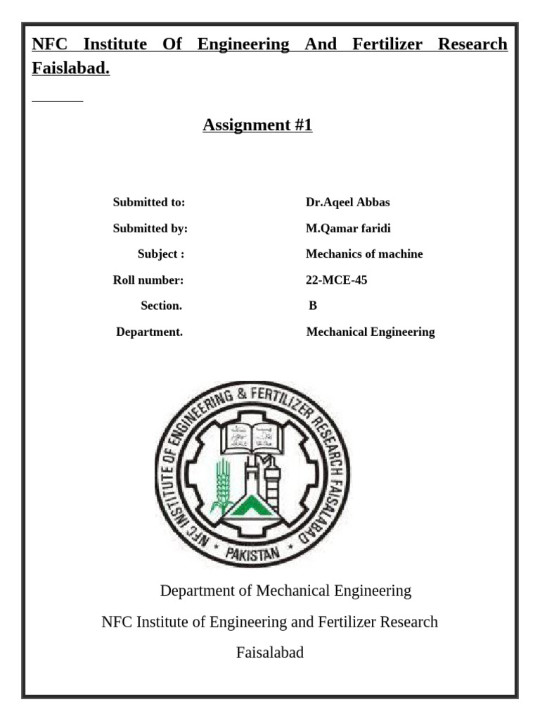 Title Page Mechanics of Machine 45 | PDF
