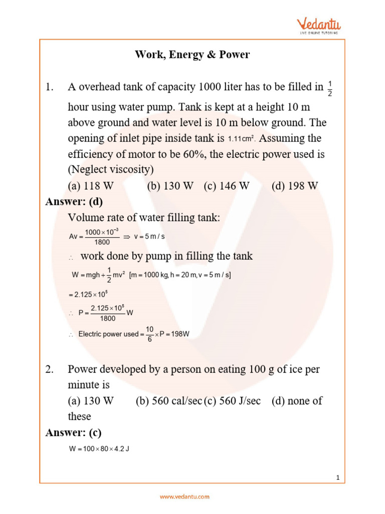 NEET Work, Energy & Power Questions | PDF | Force | Potential Energy