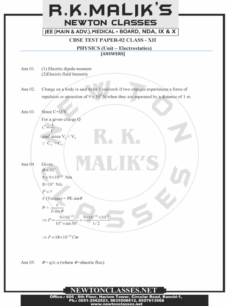 Electrostatics T2 SOL HH | PDF