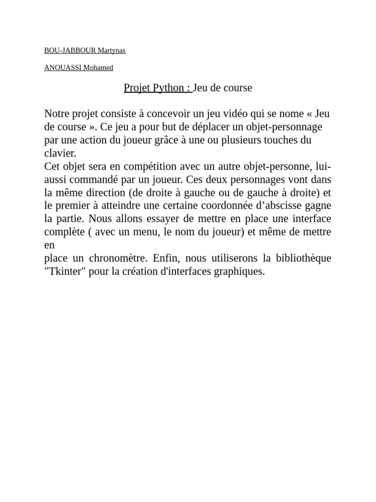 Jeu de course en Python avec Tkinter | PDF | Jeux et activités ...