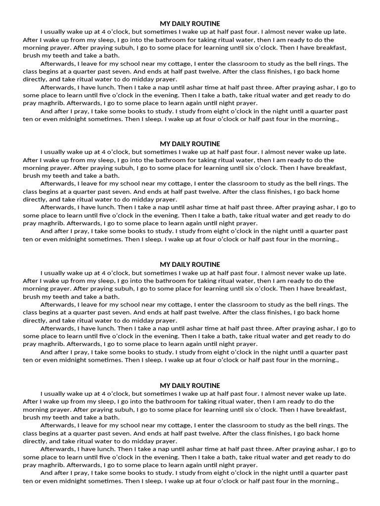 My Structured Daily Routine | PDF | Prayer